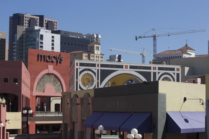 Some of the architectural features, like the top part of the Macy's space at the old Horton Plaza mall will be demolished during the renovation of the space which is being transformed in to a tech hub by Stockdale Capital Partners, on Monday, September 30, 2019, in San Diego, California.