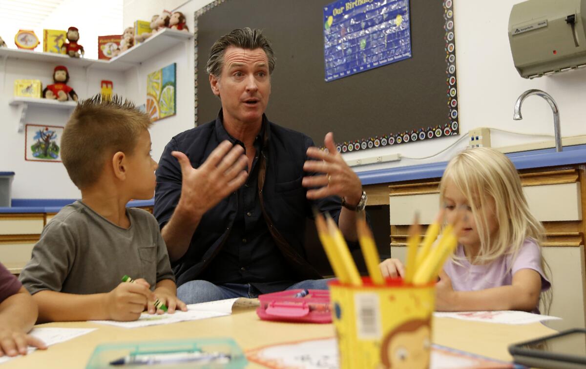 California Gov. Gavin Newson visits students in Paradise, Calif.