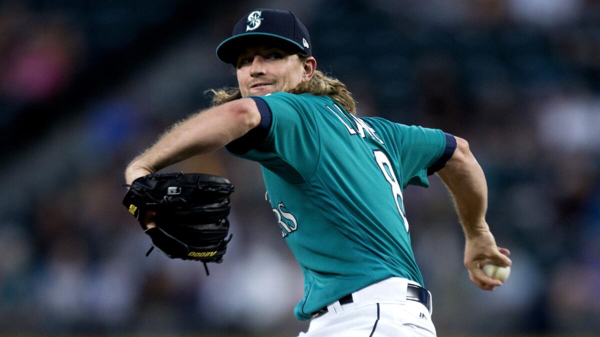 Seattle Mariners pitcher Mike Leake was three outs away from a perfect game against the Angels on Friday in Seattle.