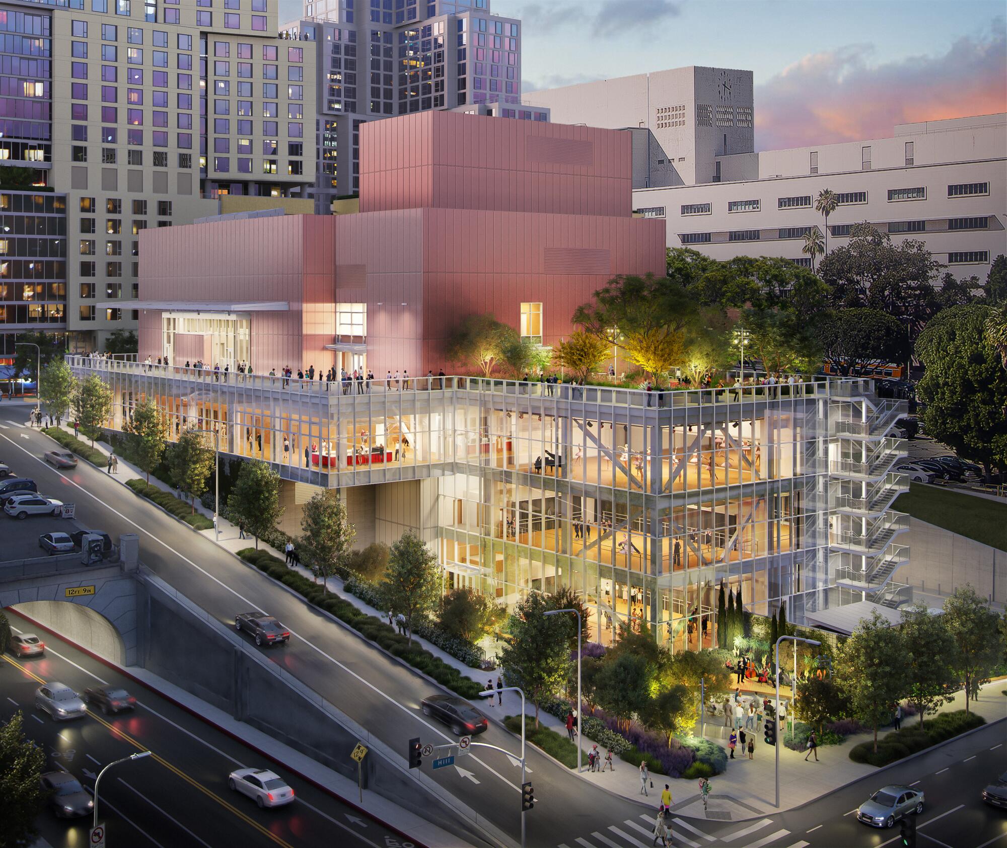 An artist's rendering of the performing arts center at Colburn School