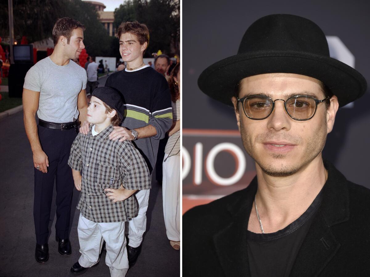 Left: Joey, Matthew and Andy Lawrence when they were young. Matthew as an adult, wearing a black hat and sunglasses. 