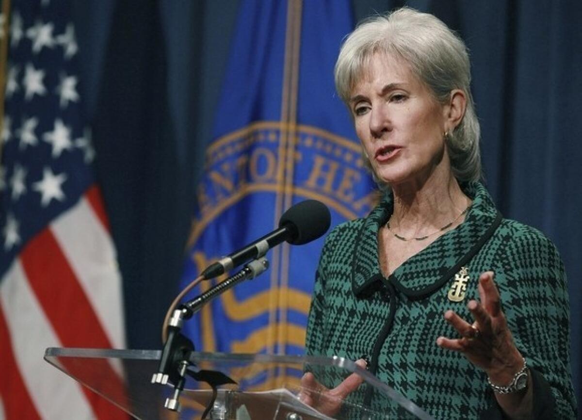 Health and Human Services Secretary Kathleen Sebelius speaks during a news conference in Washington.