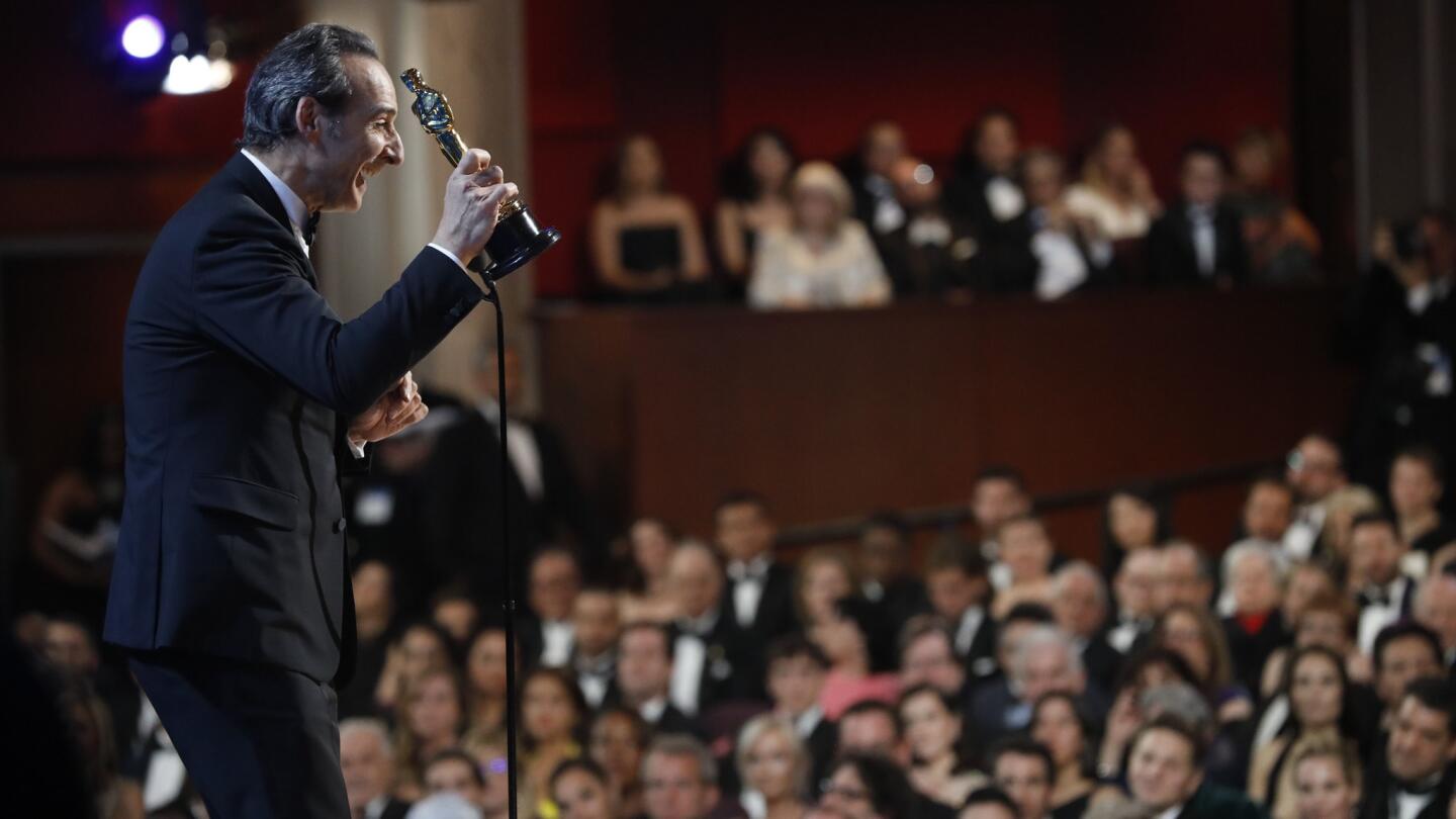 Alexandre Desplat after winning for original score for "The Shape of Water," from backstage at the 90th Academy Awards on Sunday at the Dolby Theatre in Hollywood.