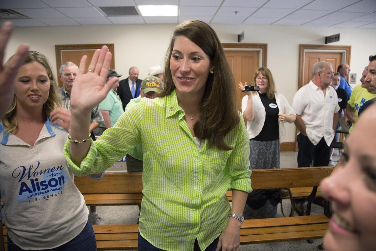 Alison Lundergan Grimes, Kentucky's Democratic secretary of state, is running against Senate Minority Leader Mitch McConnell.