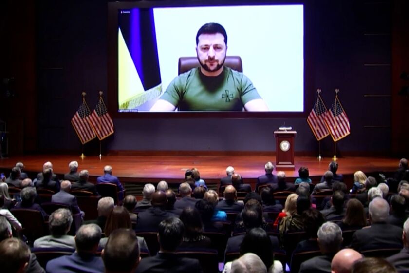 WASHINGTON, Ukrainian President Volodymyr Zelensky, speaking to Congress, compares Russia's invasion to Pearl Harbor and Sept. 11, and urgently asks for help. (FedNet)