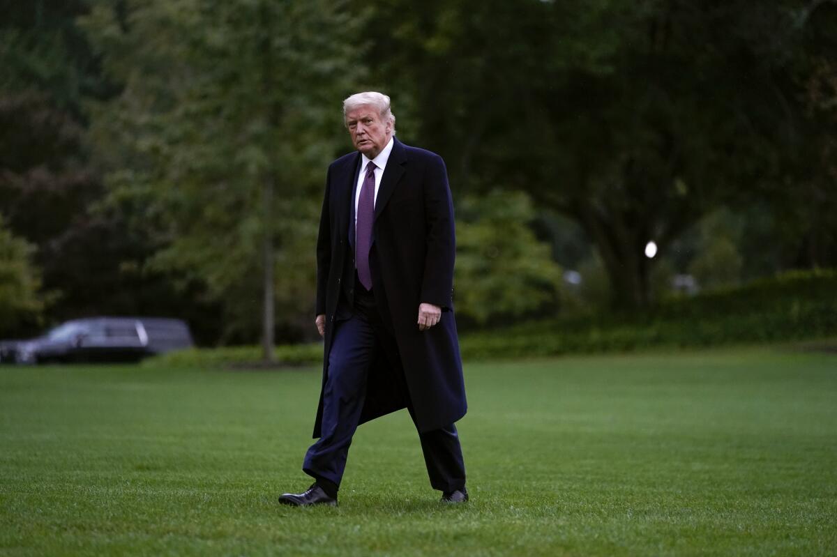 President Trump as he returns from a fundraiser at his Bedminster, N.J., golf club