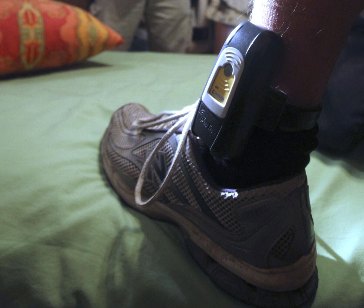 A GPS locator worn on the ankle of a sex-offender parolee in Rio Linda, Calif.