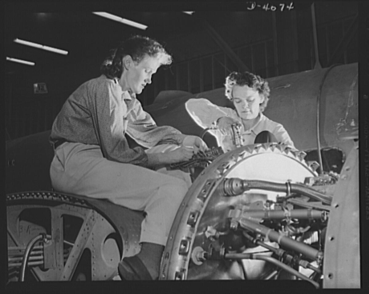 Women workers in 1942 in a Burbank factory that made bombers.