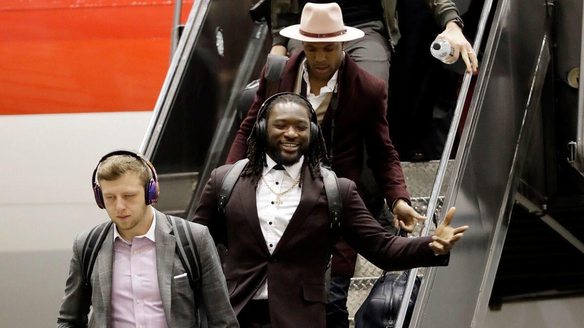 Philadelphia Eagles arrive for Super Bowl LII on Sunday in Minneapolis. Philadelphia is scheduled to face the New England Patriots.