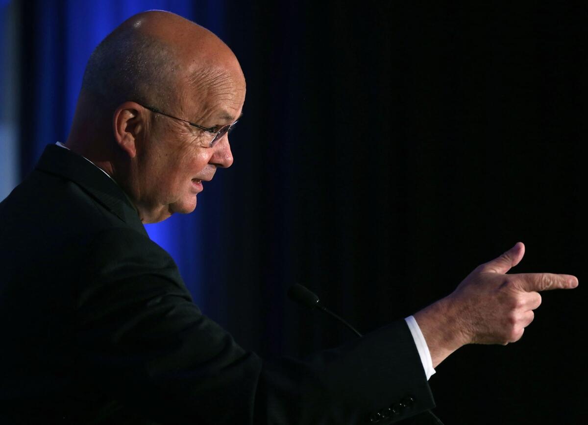 Michael Hayden, former director of the National Security Agency, speaks about the electric grid cyber security initiative during a conference hosted by the Bipartisan Policy Center in Washington. The NSA has been one of the top recruiters of cybersecurity professionals.