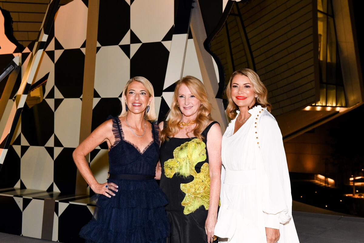 Heidi Zuckerman, from left, Jennifer Segerstrom and Lisa Merage at the opening night for the Orange County Museum of Art.