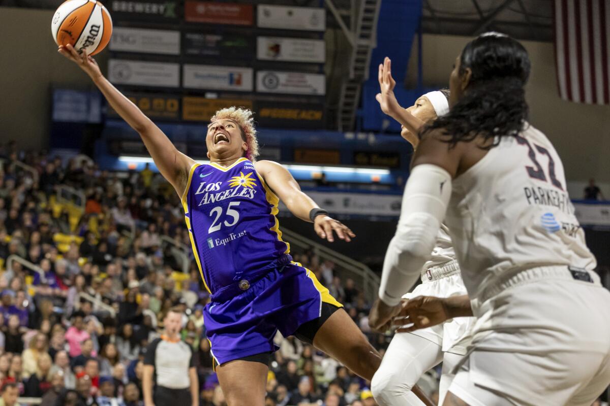 Sparks guard Layshia Clarendon shoots against the Atlanta Dream on May 15.