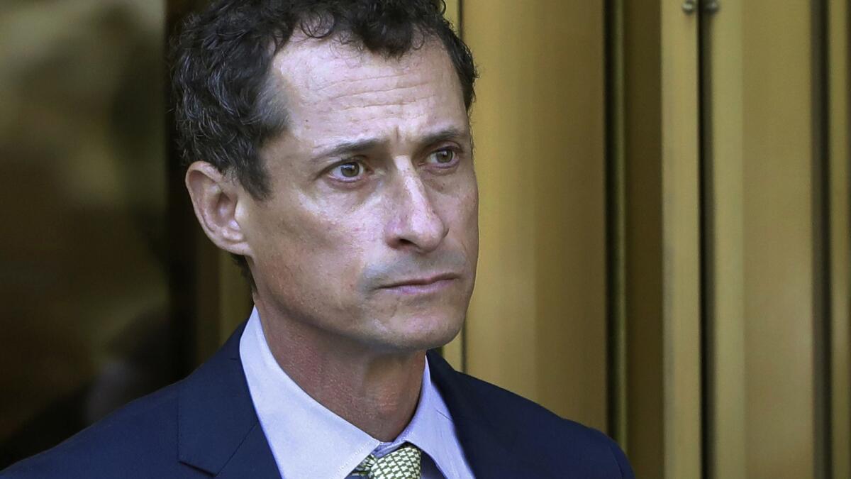 Former New York Rep. Anthony Weiner leaves a New York courthouse in 2017 after his sentencing for having illicit online contact with a 15-year-old. Weiner has been released from a federal prison in Massachusetts, according to the Federal Bureau of Prisons website.