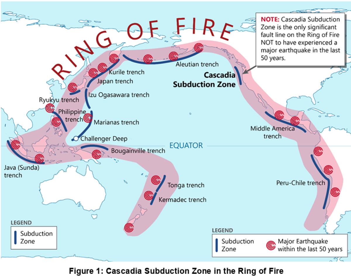 A map of the Pacific Ocean and coastal areas and a red zone around it.