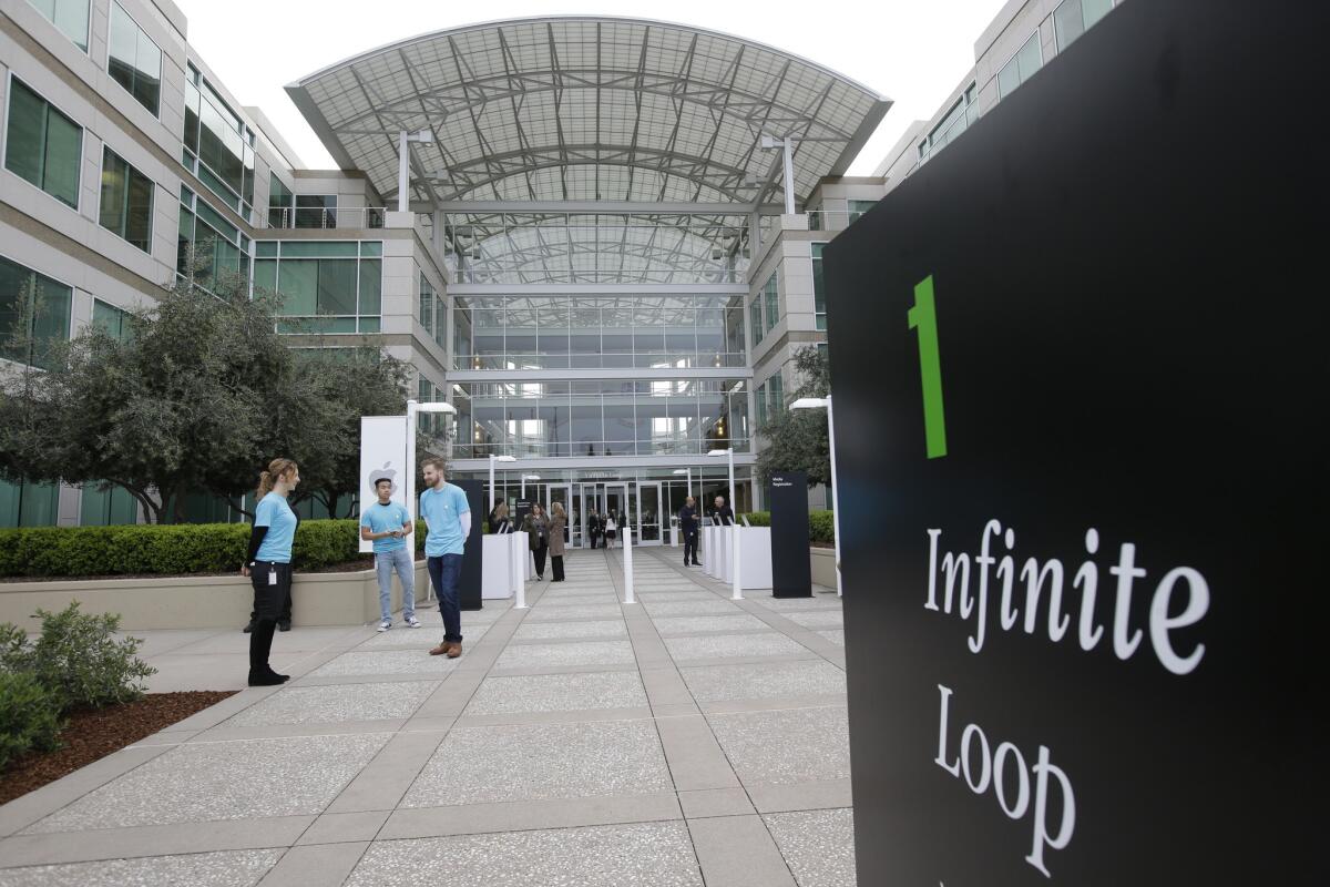 Shown is the exterior of Apple's headquarters in Cupertino, Calif.