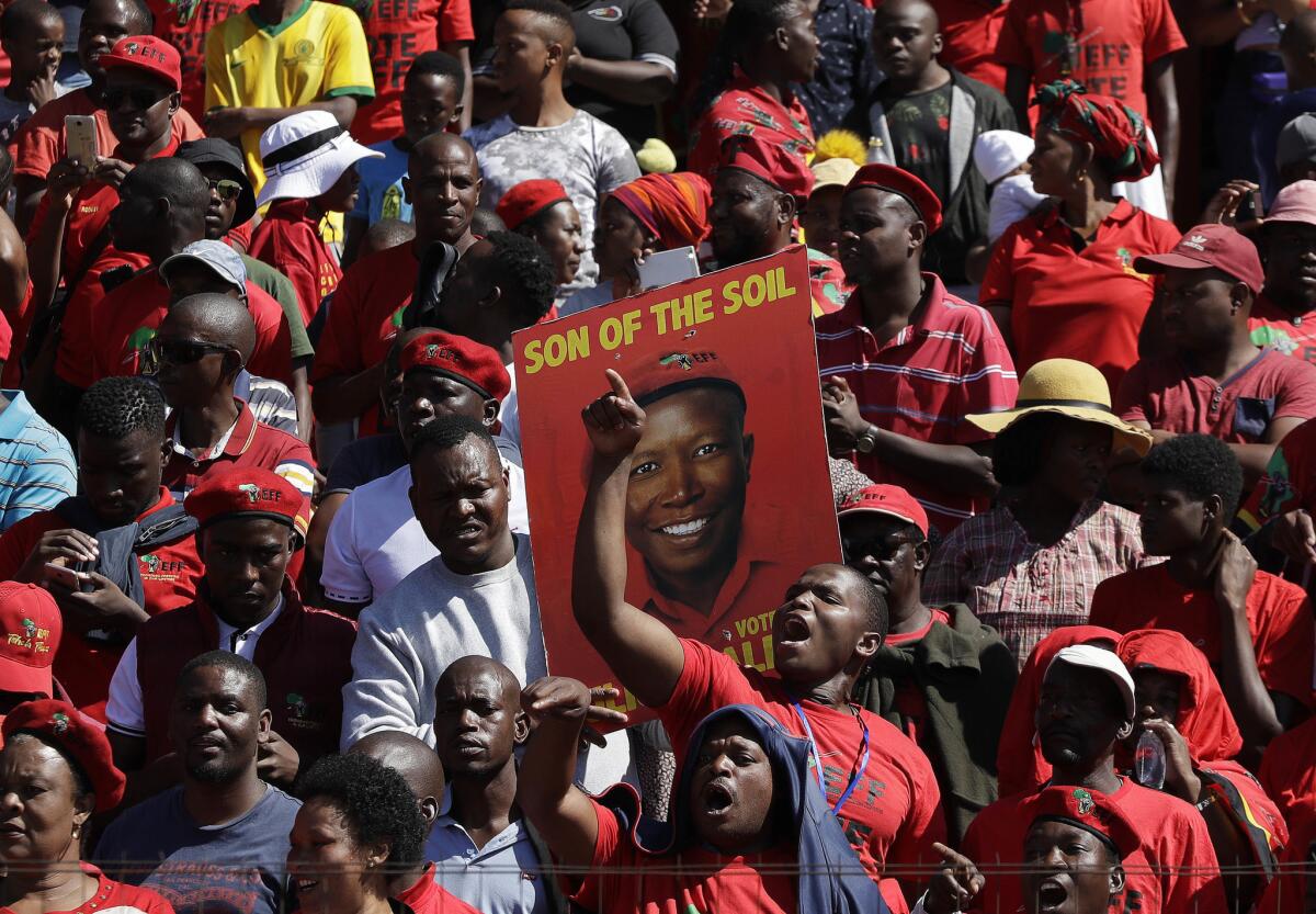 Members of the Economic Freedom Fighters (EFF) party attend a May Day Rally in Johannesburg, South Africa. (Themba Hadebe / Associated Press)