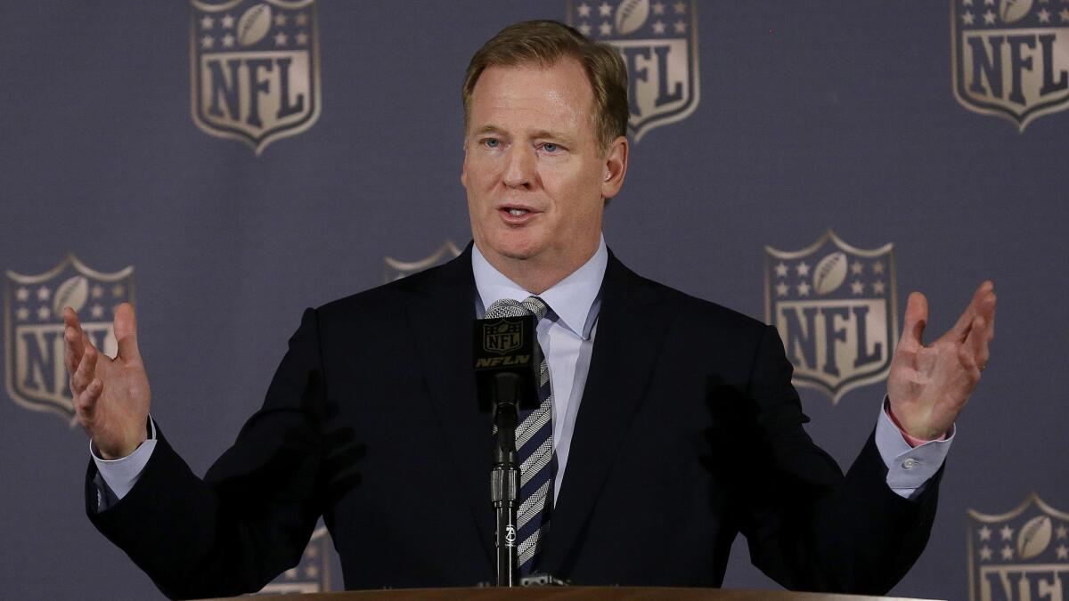 NFL Commissioner Roger Goodell speaks during a news conference in San Francisco on May 20.