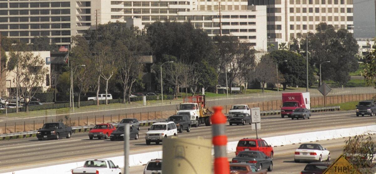 Traffic travels on the 405 Freeway in Irvine between Von Karman Avenue and Jamboree Road.
