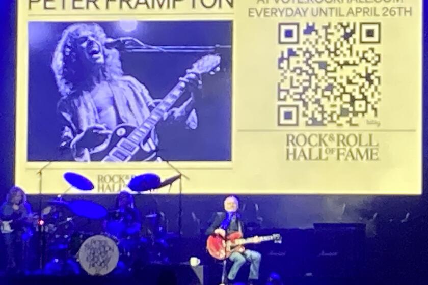 Peter Frampton encouraged attendees at his April 14 concert at The Shell in San Diego to vote for him to be inducted into the Rock & Roll Hall of Fame.