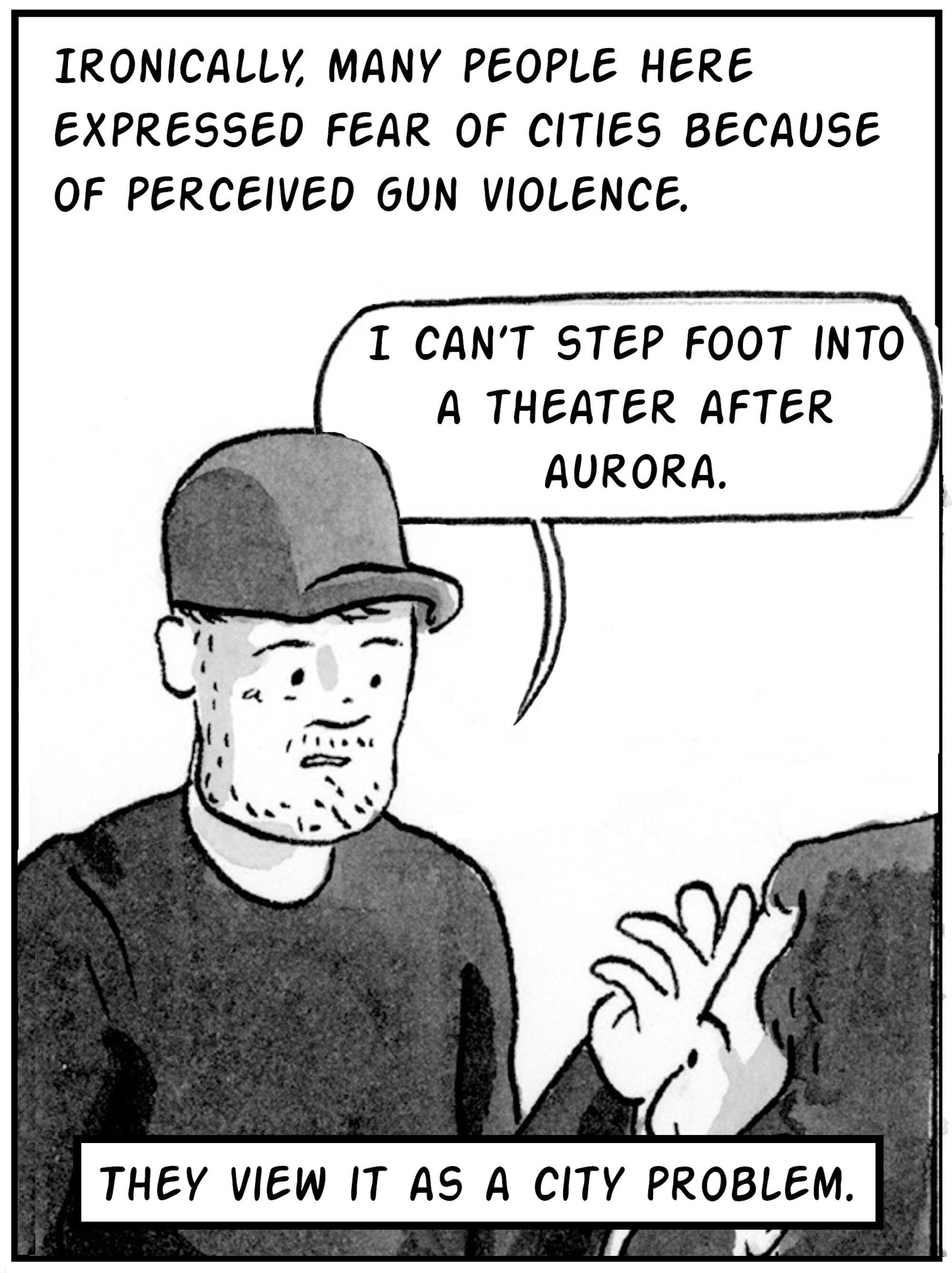 People express fear of cities because of perceived gun violence. I can't go into a theater after Aurora. It's a city problem.