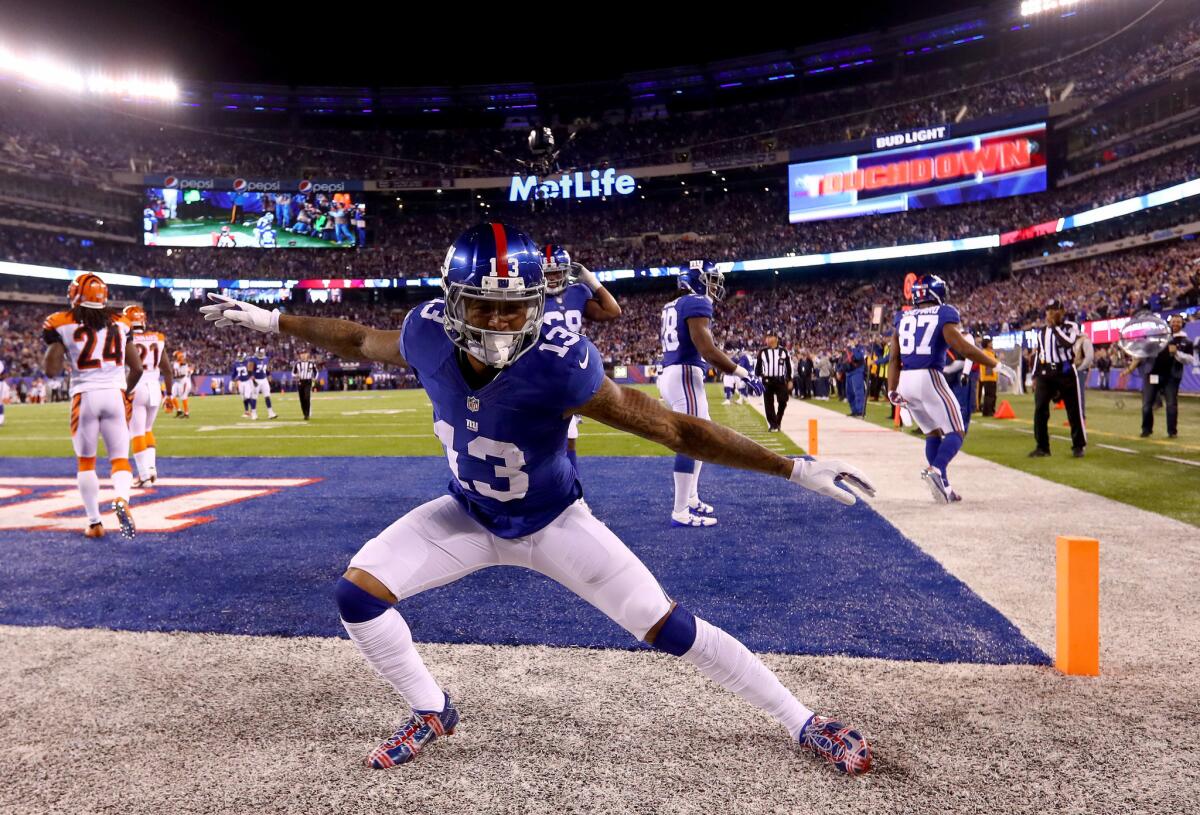 Giants receiver Odell Beckham Jr. (13) celebrates with Michael Jackson's "Thriller" dance after scoring a touchdown against the Cincinnati Bengals on Nov. 14.