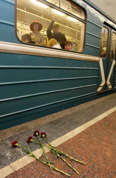 Flowers lay in memory of victims of a terrorist bomb blast inside the Lubyanka metro station in Moscow, Russia. Western powers vowed to back Russia in the fight against extremists as they condemned the suicide attacks on the Moscow metro that killed 38 people during the morning rush hour.
