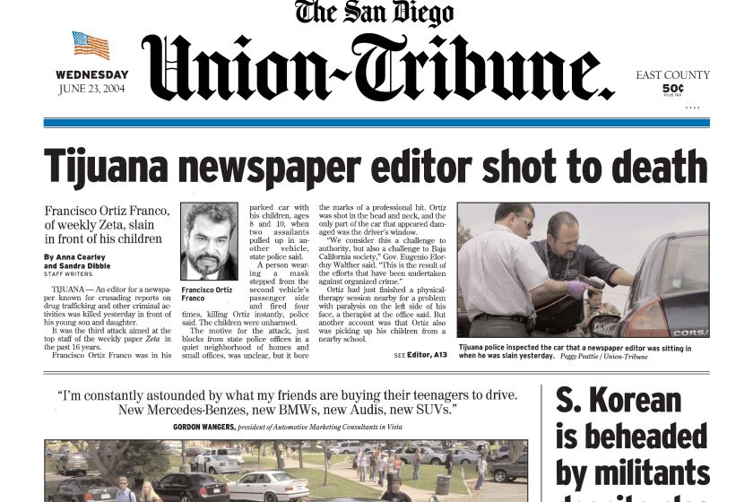 Front page of The San Diego Union-Tribune Wednesday, June 23, 2004  
