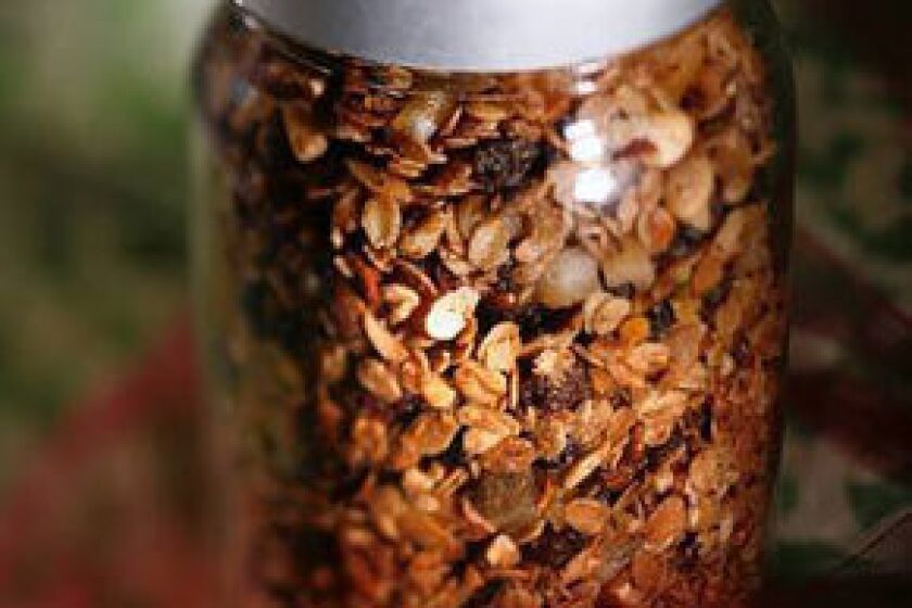 Homemade granola can be packaged for a holiday gift.
