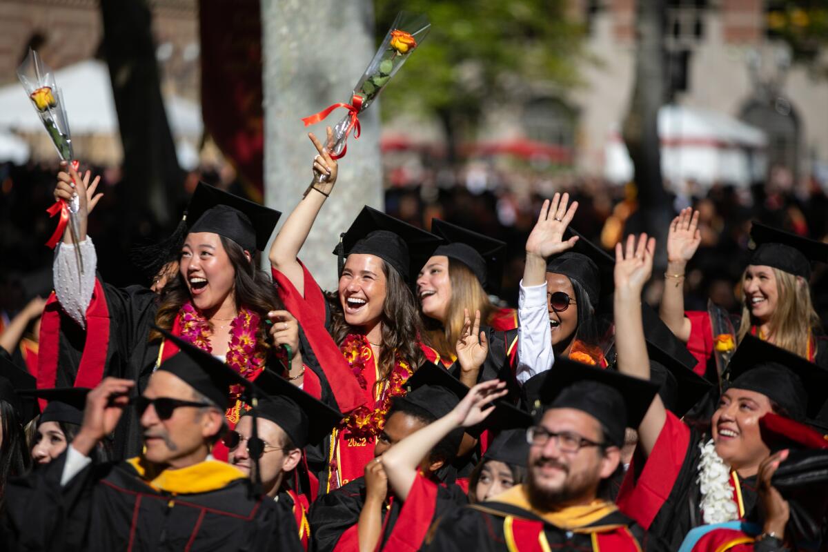 Graduates attend USC's commencement ceremony in Los Angeles on May 13, 2022. 