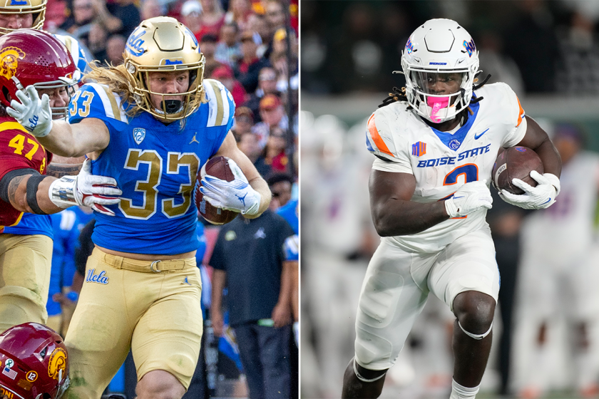 UCLA running back Carson Steele, left, and Boise State running back Ashton Jeanty.