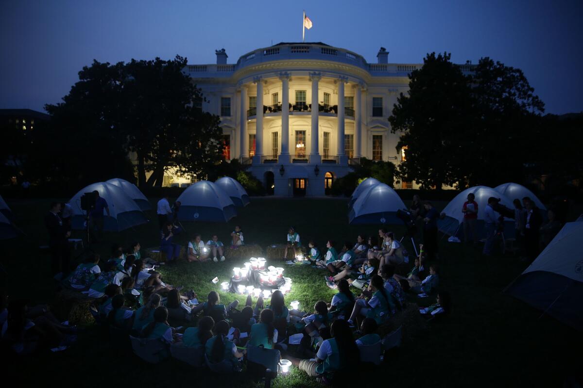 WASHINGTON, DC - JUNE 30: Members of the Girl Scouts participate in the first-ever White House Campout June 30, 2015 at South Lawn of the White House in Washington, DC. The first lady hosted the event, as part of her Let's Move! Outside initiative, for Girl Scouts to participate in activities to earn their Camper Badge, and to celebrate the release of the new Girls' Choice Outdoor badges. (Photo by Alex Wong/Getty Images) ***BESTPIX*** ** OUTS - ELSENT, FPG - OUTS * NM, PH, VA if sourced by CT, LA or MoD **