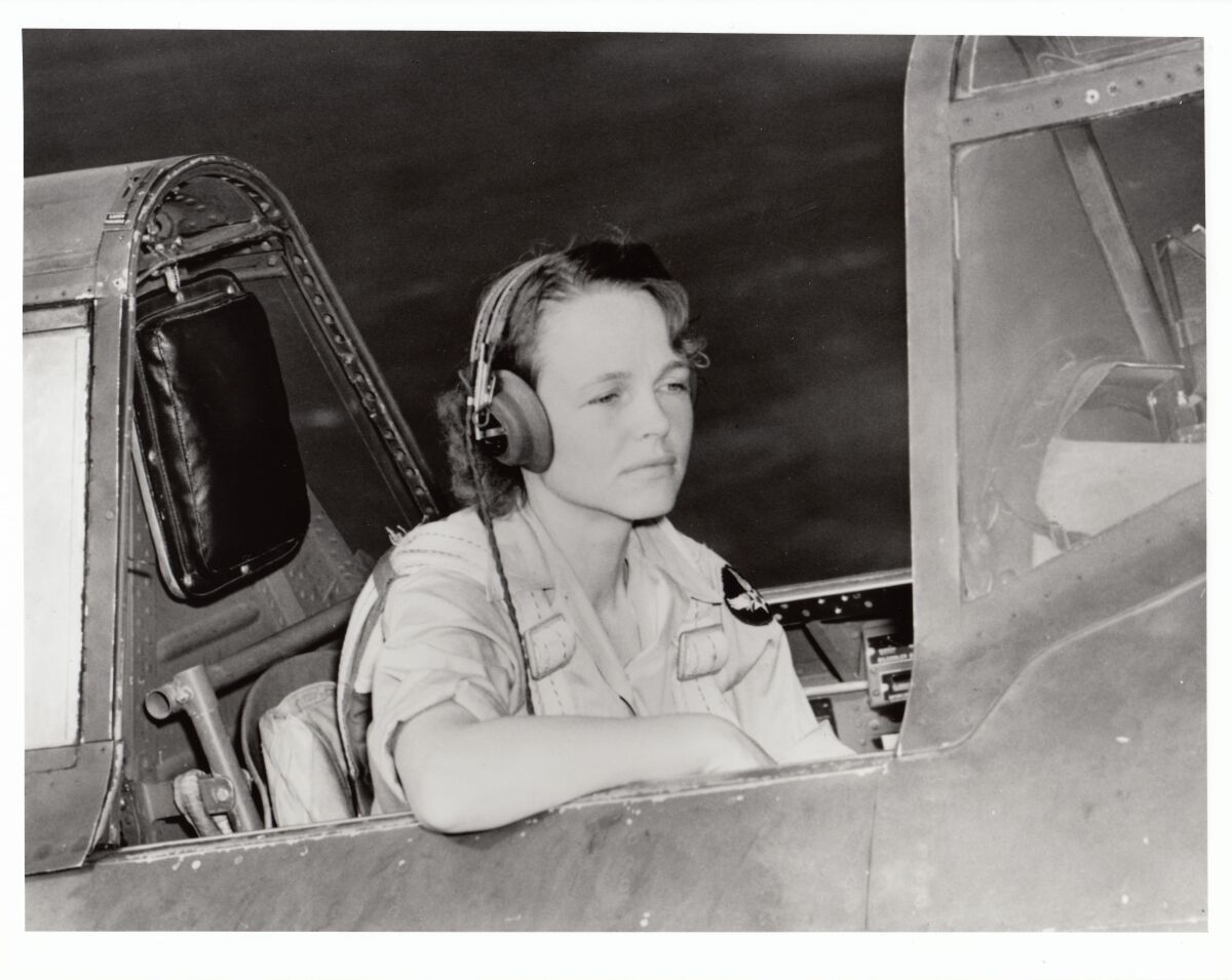 Betty Gillies in the cockpit of a P-47.