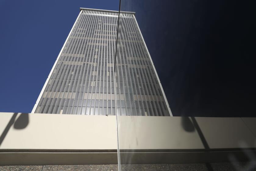 LA MESA, CA-JUNE 20: View of the 101 Ash Street building in Downtown San Diego on Monday, June 20, 2022. The City of San Diego has reached a settlement over the lawsuit for the building. (Photo by Sandy Huffaker for The SD Union-Tribune)