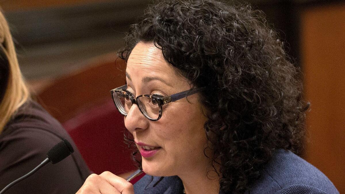 FILE - In this June 22, 2016 file photo, Assemblywoman Cristina Garcia, D- Bell Gardens, speaks at the Capitol in Sacramento, Calif. Garcia, the head of California's legislative women's caucus and a leading figure in the anti-sexual harassment movement is herself the subject of a sexual misconduct claim, Politico reported Thursday, Feb. 8, 2018. (AP Photo/Rich Pedroncelli, File)