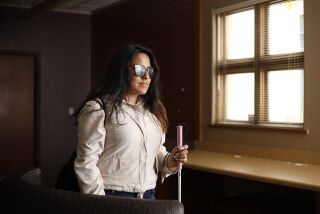 Tanya Suarez, who is completely blind, is shown here at the Braille Institute in La Jolla after taking a reading lesson on March 10, 2020. Suarez was arrested last May for being under the influence of meth. While in custody she began hallucinating, believing she was going to be tortured, starting with her eyes. When deputies saw her clawing at her face, they cut off her clothes, cut off her acrylic nails, and put her in a safety cell. They allegedly did such a poor job cutting her nails that she was left with jagged edges and used them to pull out both eyes.