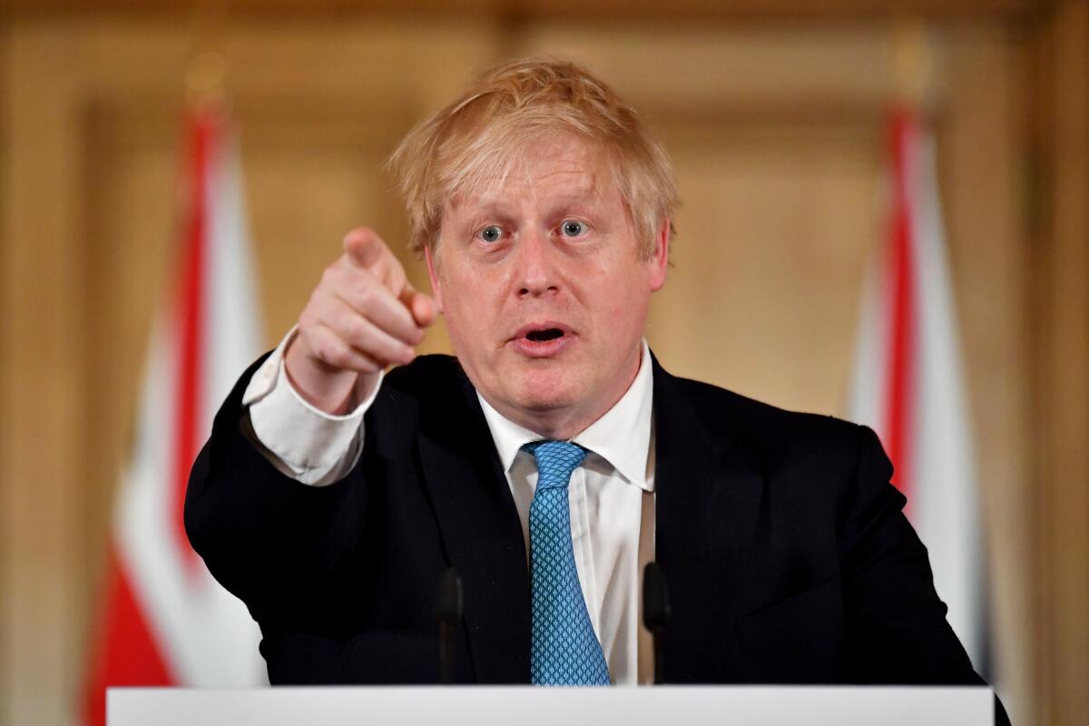 British Prime Minister Boris Johnson during a coronavirus news conference inside number 10 Downing Street on March 19, 2020 in London. There are currently 2,692 diagnosed cases in the UK with 137 deaths.