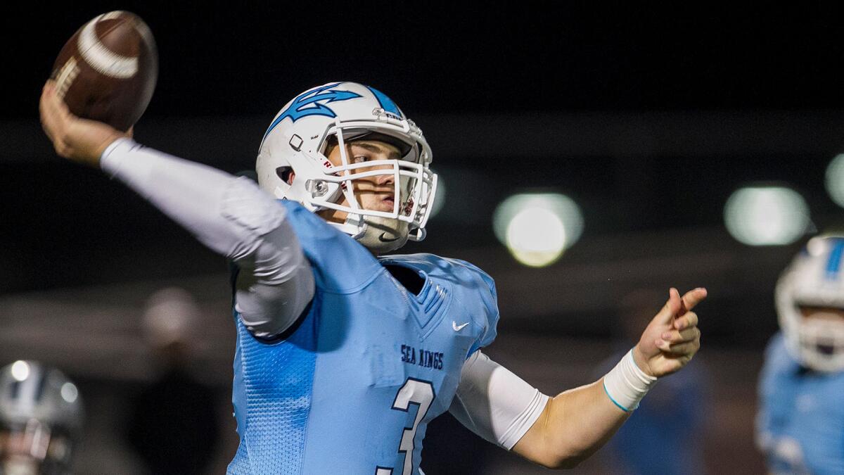 Corona del Mar quarterback Chase Garbers delivers a pass.