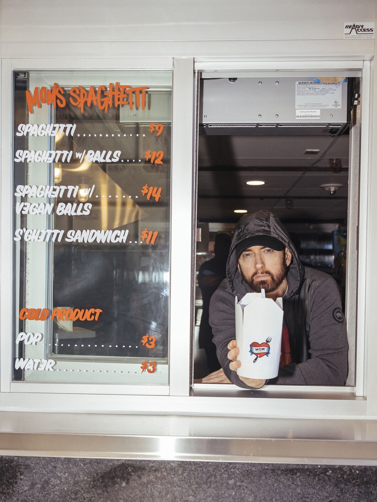 Eminem at Detroit Mom's Spaghetti window.