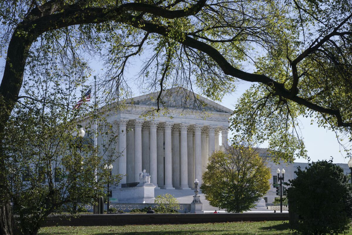 The Supreme Court is seen on Election Day, Tuesday, Nov. 3, 2020, in Washington. President Donald Trump says he's planning an aggressive legal strategy to try prevent Pennsylvania from counting mailed ballots that are received in the three days after the election, a matter that could find its way to the high court. (AP Photo/J. Scott Applewhite)