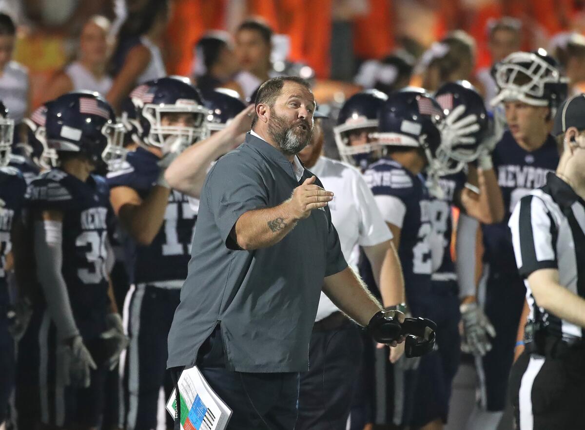 First-year Newport Harbor head coach Matt Burns, shown guiding his team earlier this year.