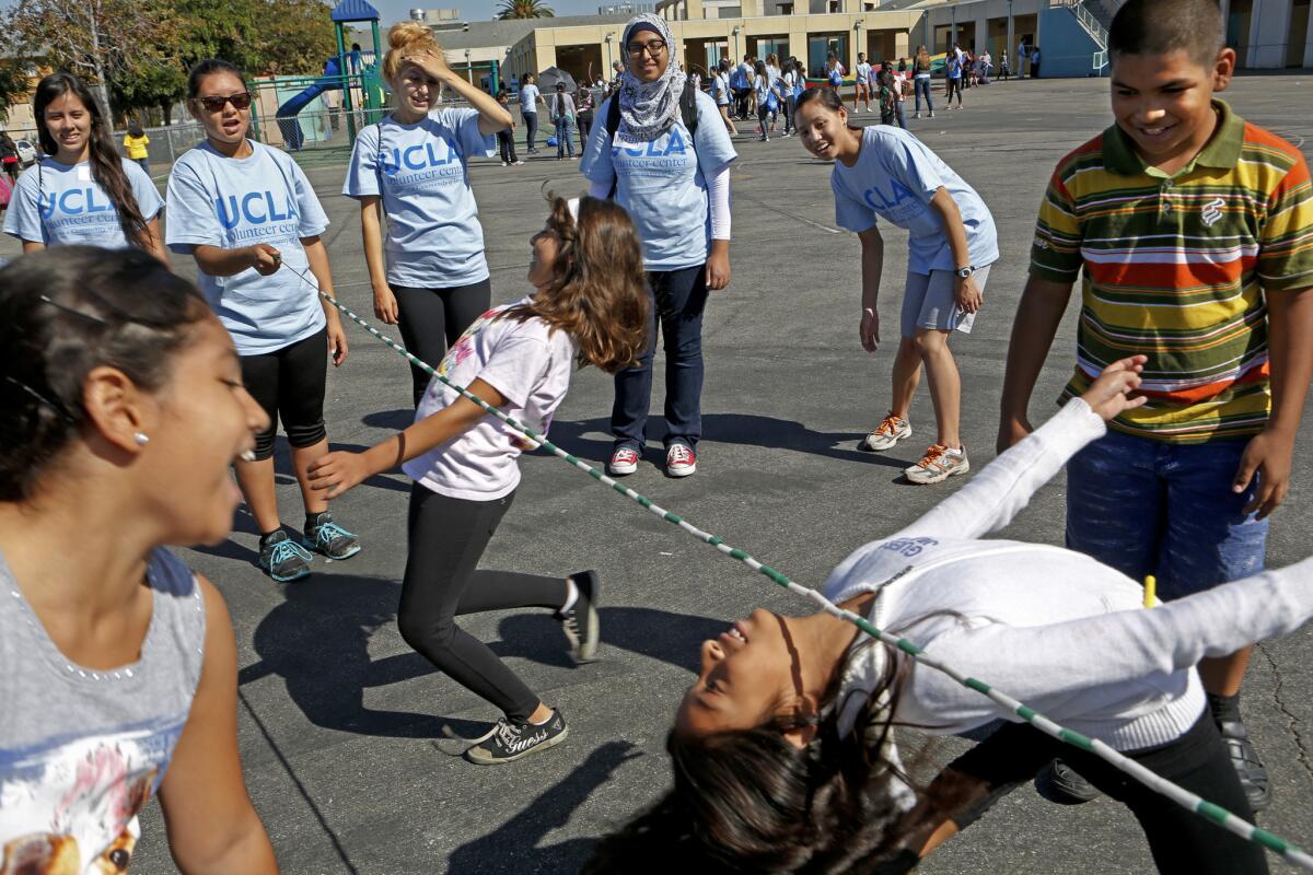Students from UCLA visited Los Angeles Elementary School as part of the sixth annual UCLA Volunteer Day.