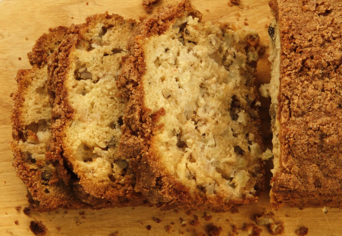 The 1881 Coffee Cafe serves this apple walnut loaf with a crusty cinnamon topping and a tang that comes from buttermilk. Recipe: 1881 Coffee Cafe's Dutch apple walnut loaf