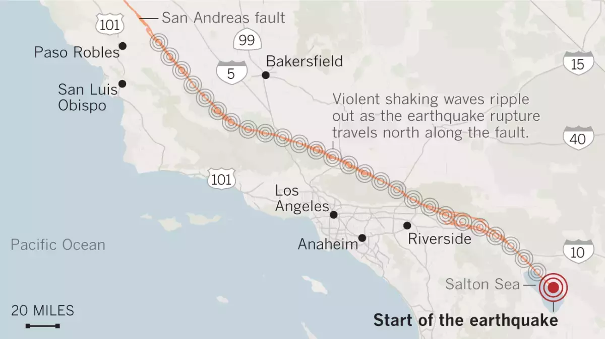 A map shows a possible magnitude 8.2 earthquake.