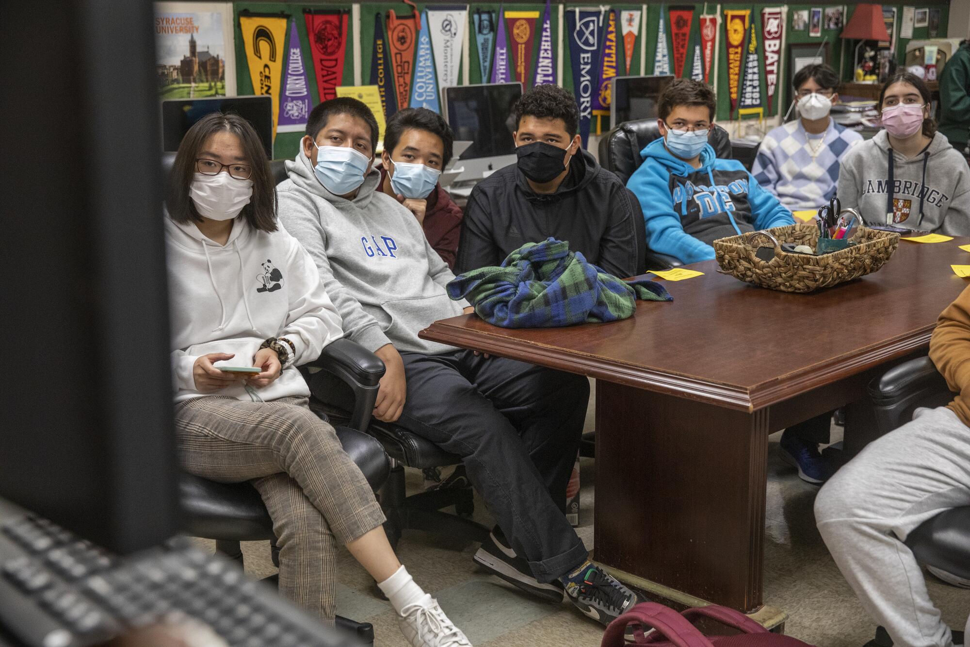 Seniors at Downtown Magnets High School gather inside the College Center.