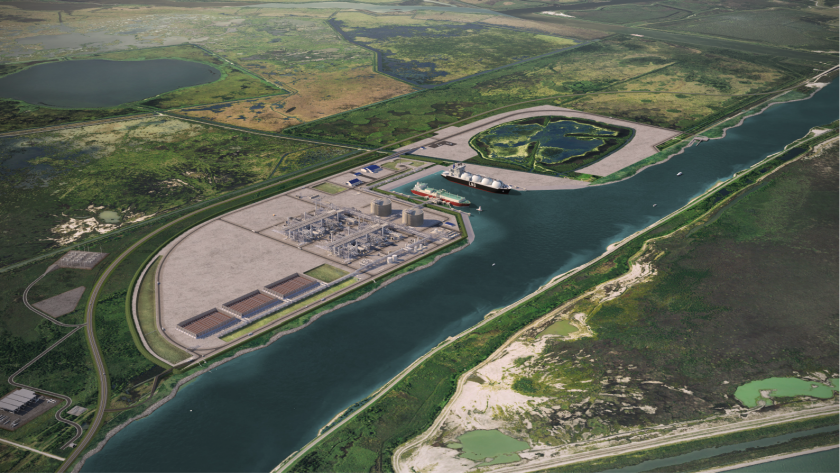 A rendering of the proposed Port Arthur LNG project on the Texas Gulf Coast.  