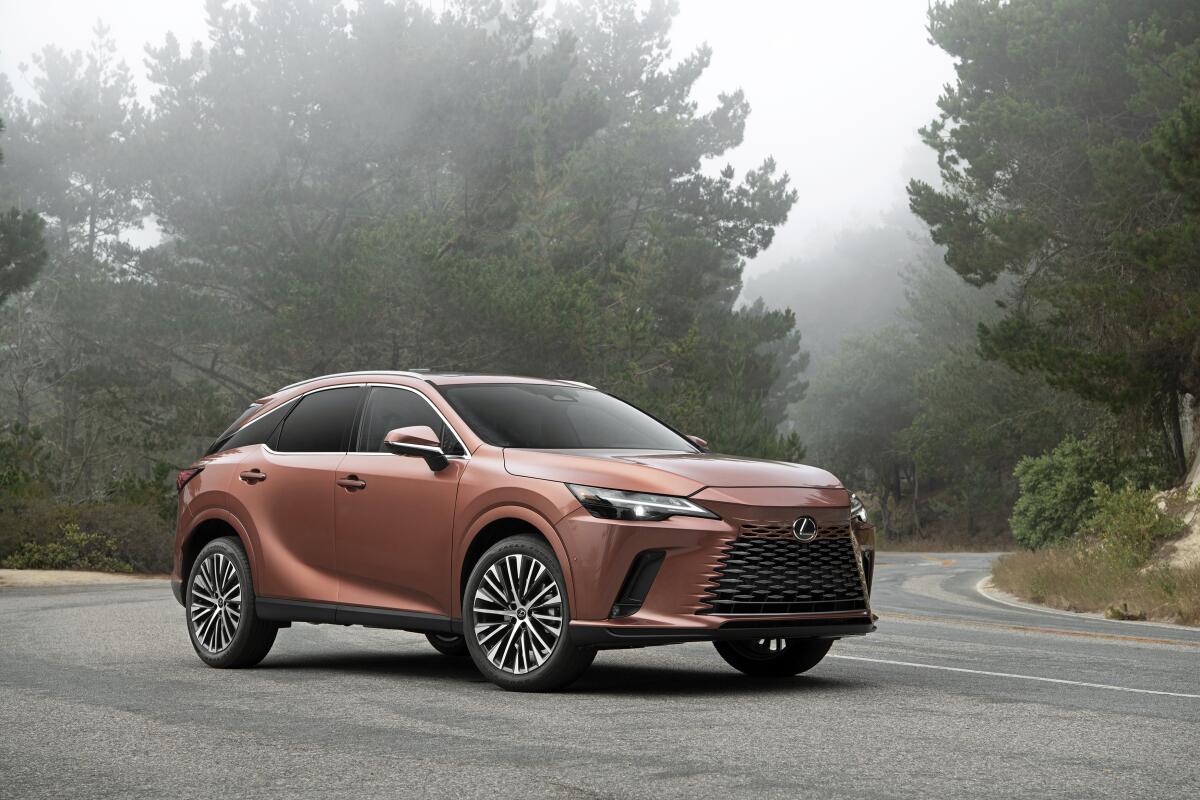 This photo provided by Toyota shows the Lexus RX 350, a midsize luxury SUV that has been fully redesigned for the 2023 model year. (Courtesy of Toyota Motor Sales U.S.A. via AP)