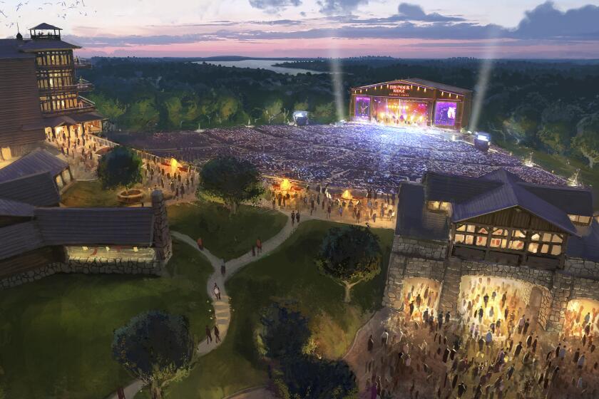 This rendering released by ASM Global shows Thunder Ridge Nature Arena in Ridgedale, Mo., built by Bass Pro Shops founder and CEO Johnny Morris. The Rolling Stones announced Thursday, May 23, 2024, that they would close out their North American Hackney Diamonds tour at the 18,000-person capacity arena. (ASM Global via AP)