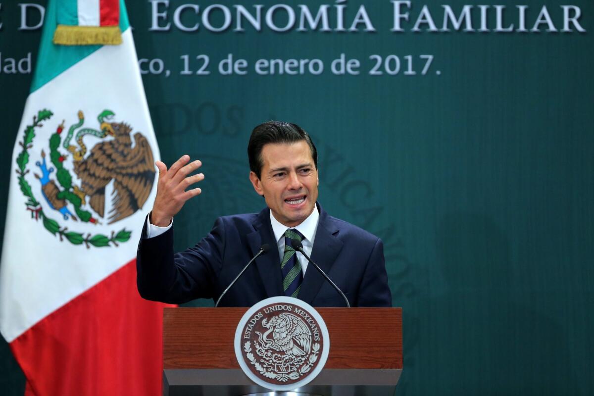 Mexico's President Enrique Peña Nieto speaks in Mexico City, Mexico, on Thursday.