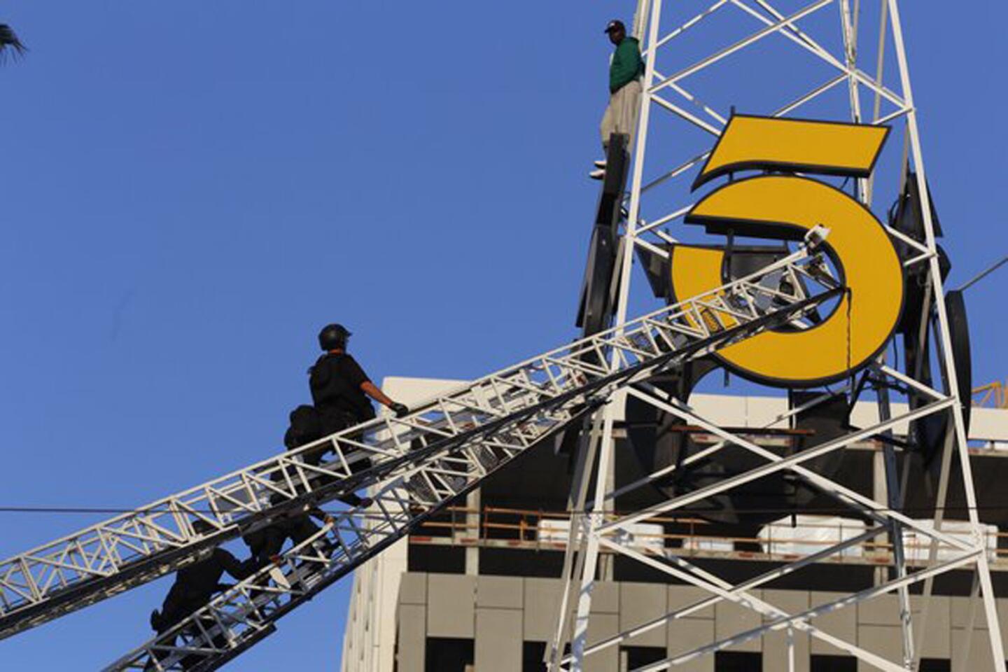 Man climbs onto historic KTLA tower