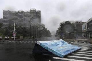 In this photo released by Xinhua News Agency, an advertisement billboard lands on a road following the landfall of typhoon Yagi in Haikou, south China's Hainan Province, Friday, Sept. 6, 2024. (Yang Guanyu/Xinhua via AP)